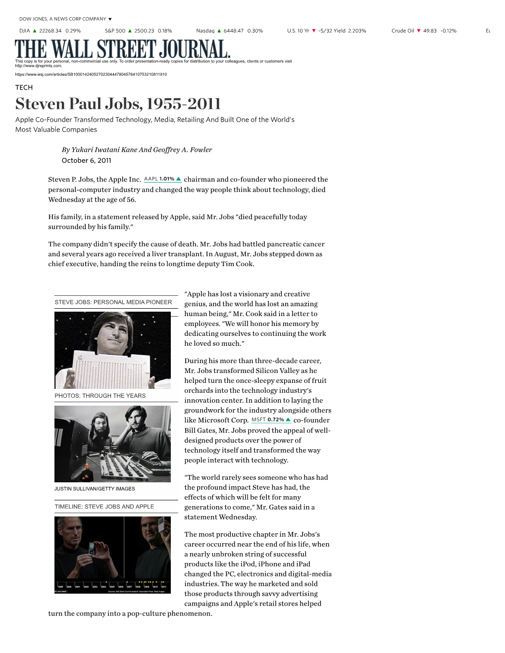 Steve Jobs, Apple Co-Founder, Is Dead