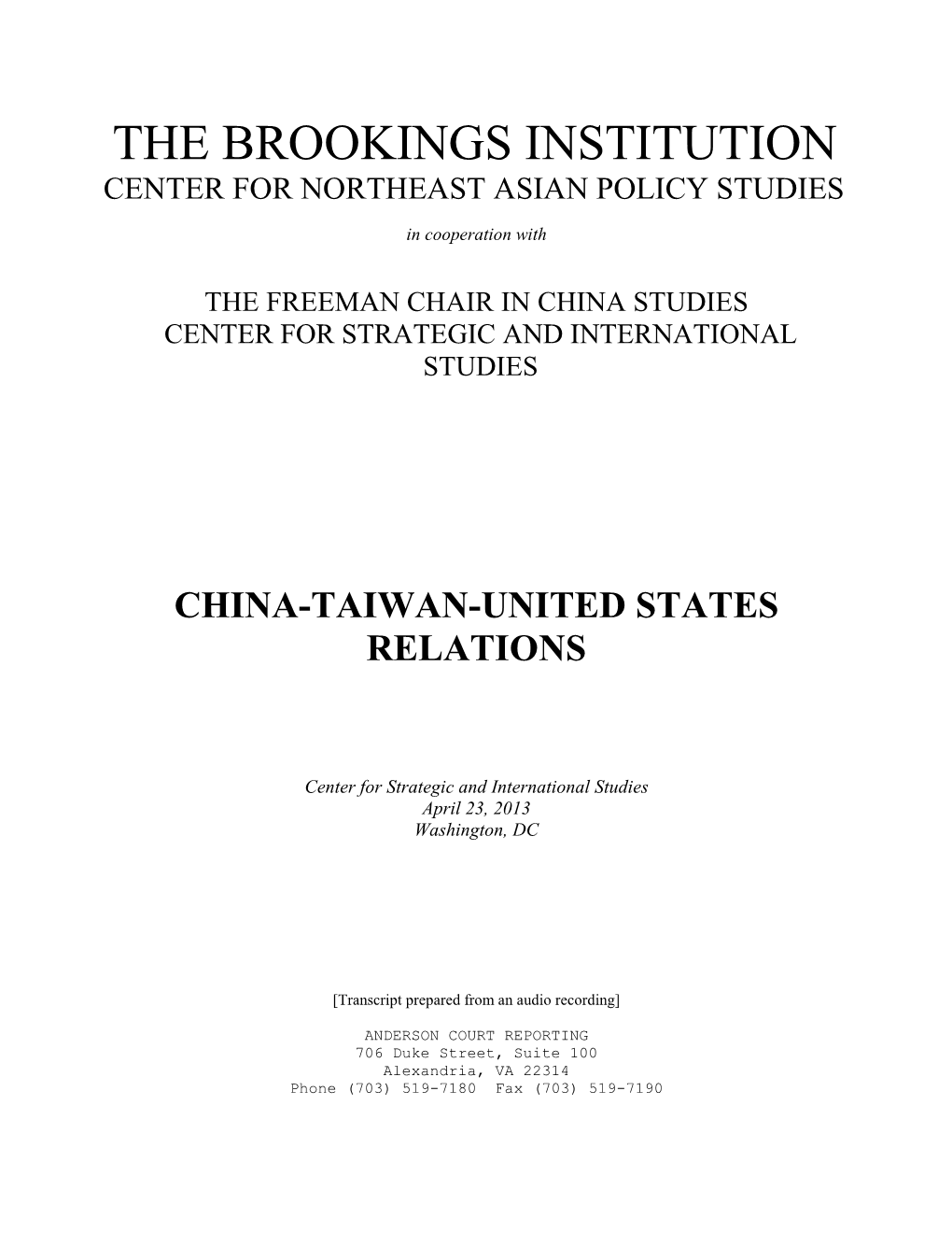 China-Taiwan-United States Relations