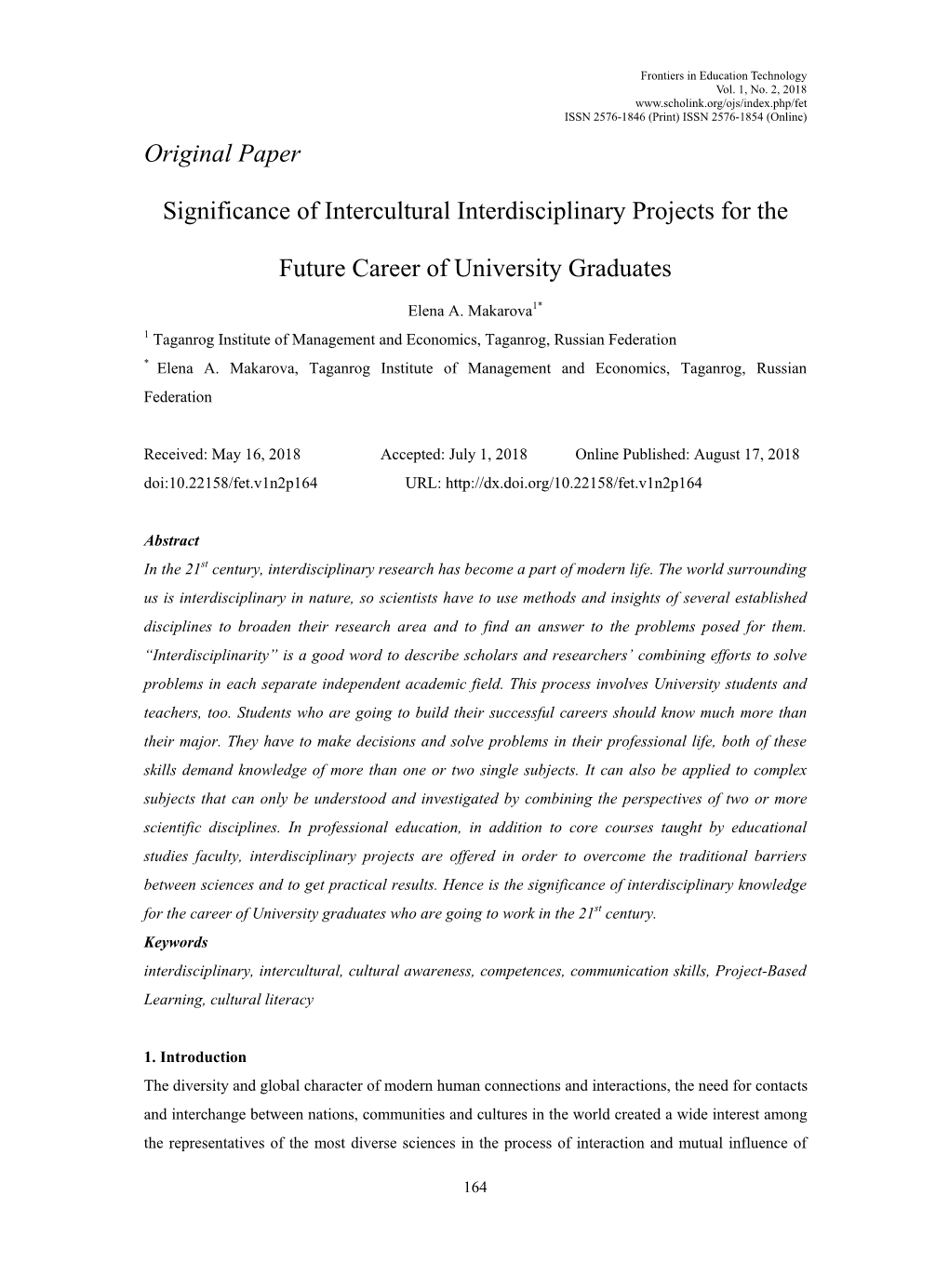 Original Paper Significance of Intercultural Interdisciplinary Projects