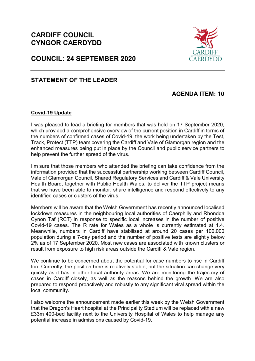 Cardiff Council Cyngor Caerdydd Council: 24