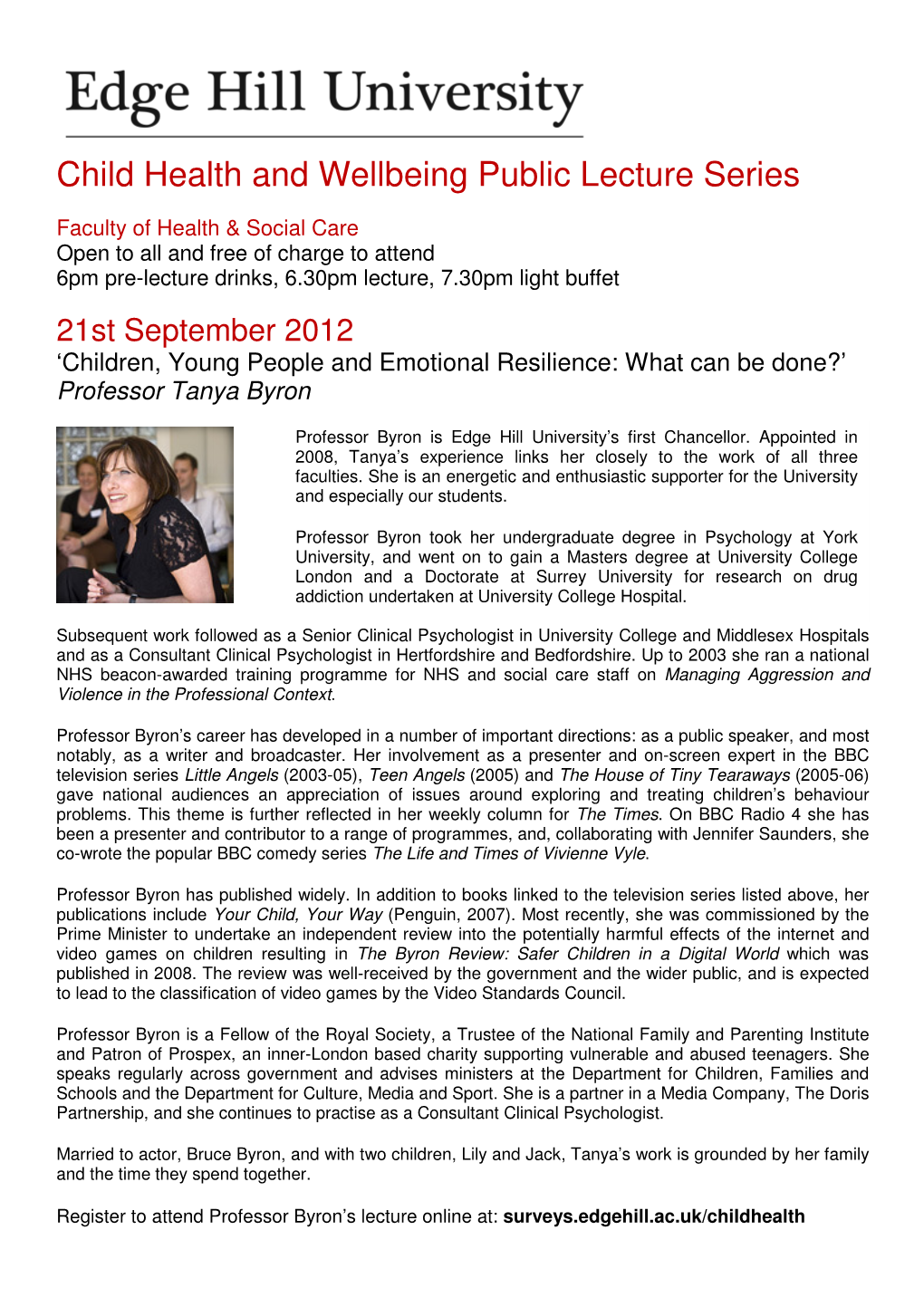 Child Health and Wellbeing Public Lecture Series