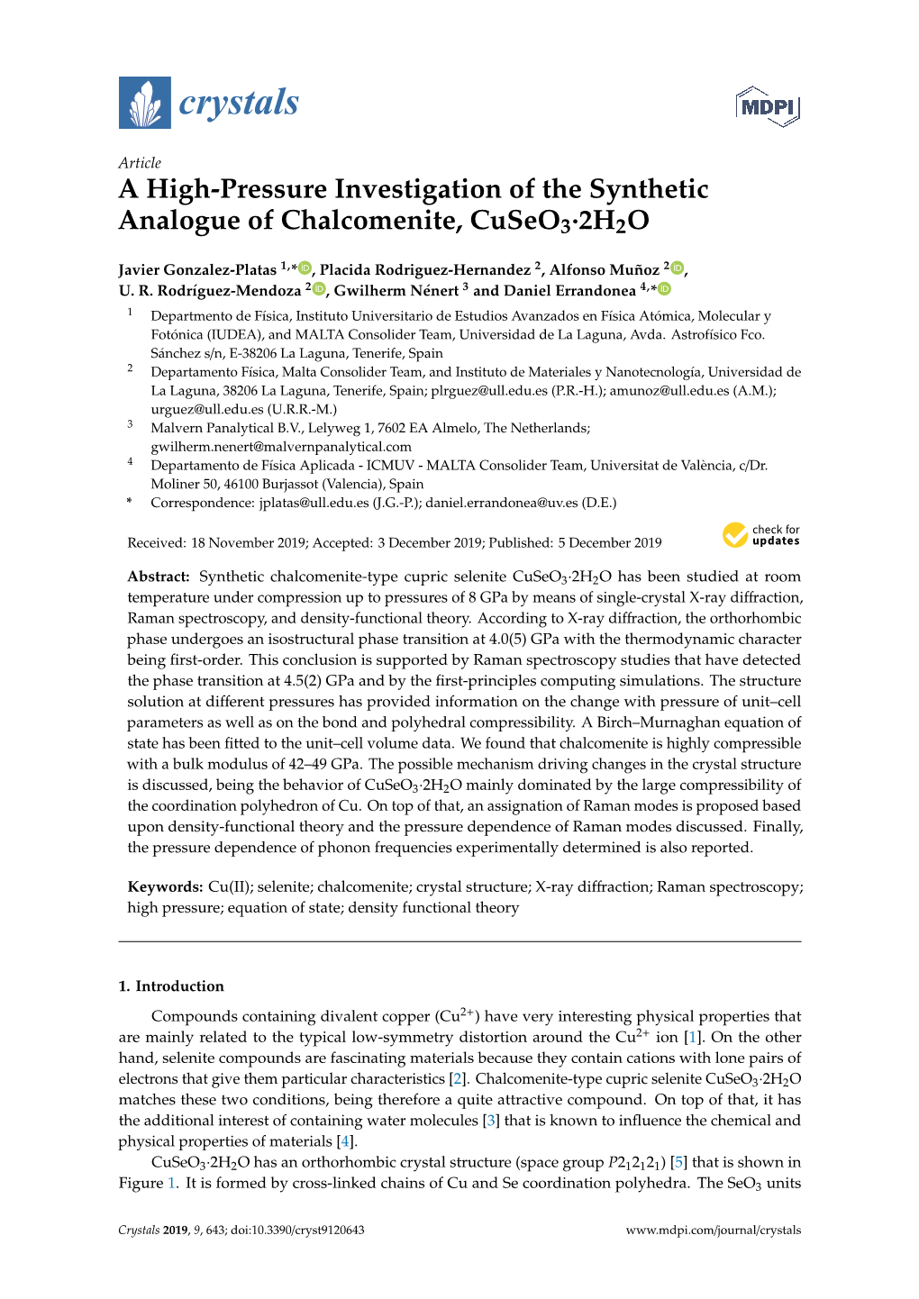 A High-Pressure Investigation of the Synthetic Analogue of Chalcomenite, Cuseo3·2H2O