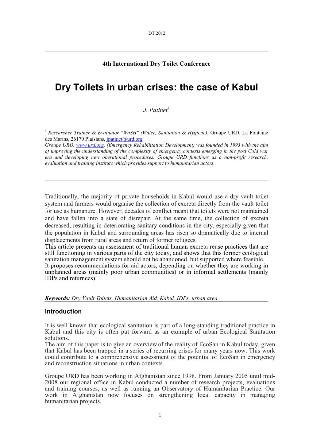 Dry Toilets in Urban Crises: the Case of Kabul