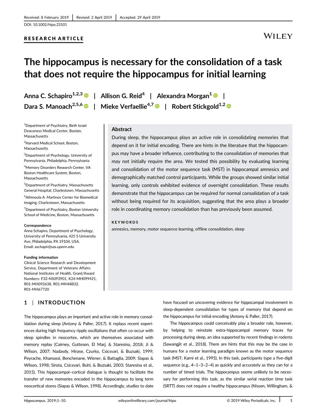 The Hippocampus Is Necessary for the Consolidation of a Task That Does Not Require the Hippocampus for Initial Learning