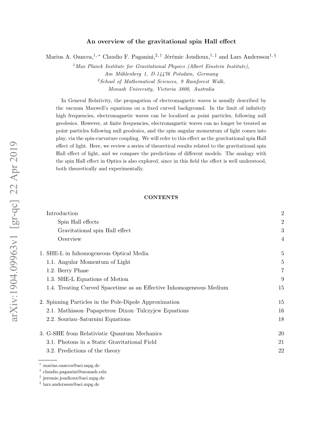 An Overview of the Gravitational Spin Hall Effect