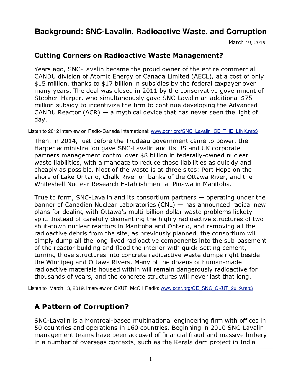 SNC-Lavalin, Radioactive Waste, and Corruption