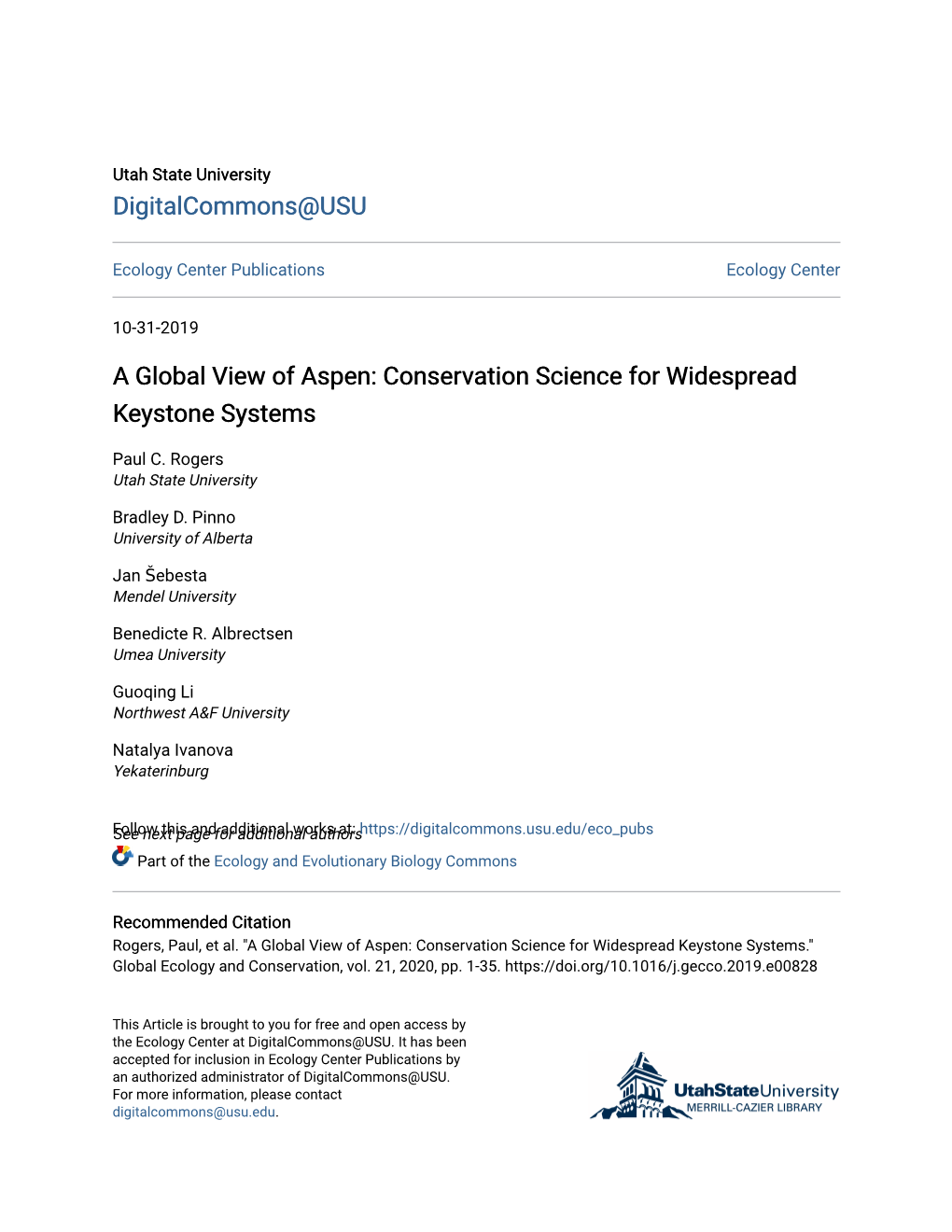 A Global View of Aspen: Conservation Science for Widespread Keystone Systems