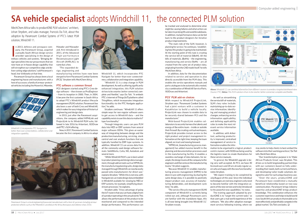 SA Vehicle Specialist Adopts Windchill 11, the Connected PLM Solution
