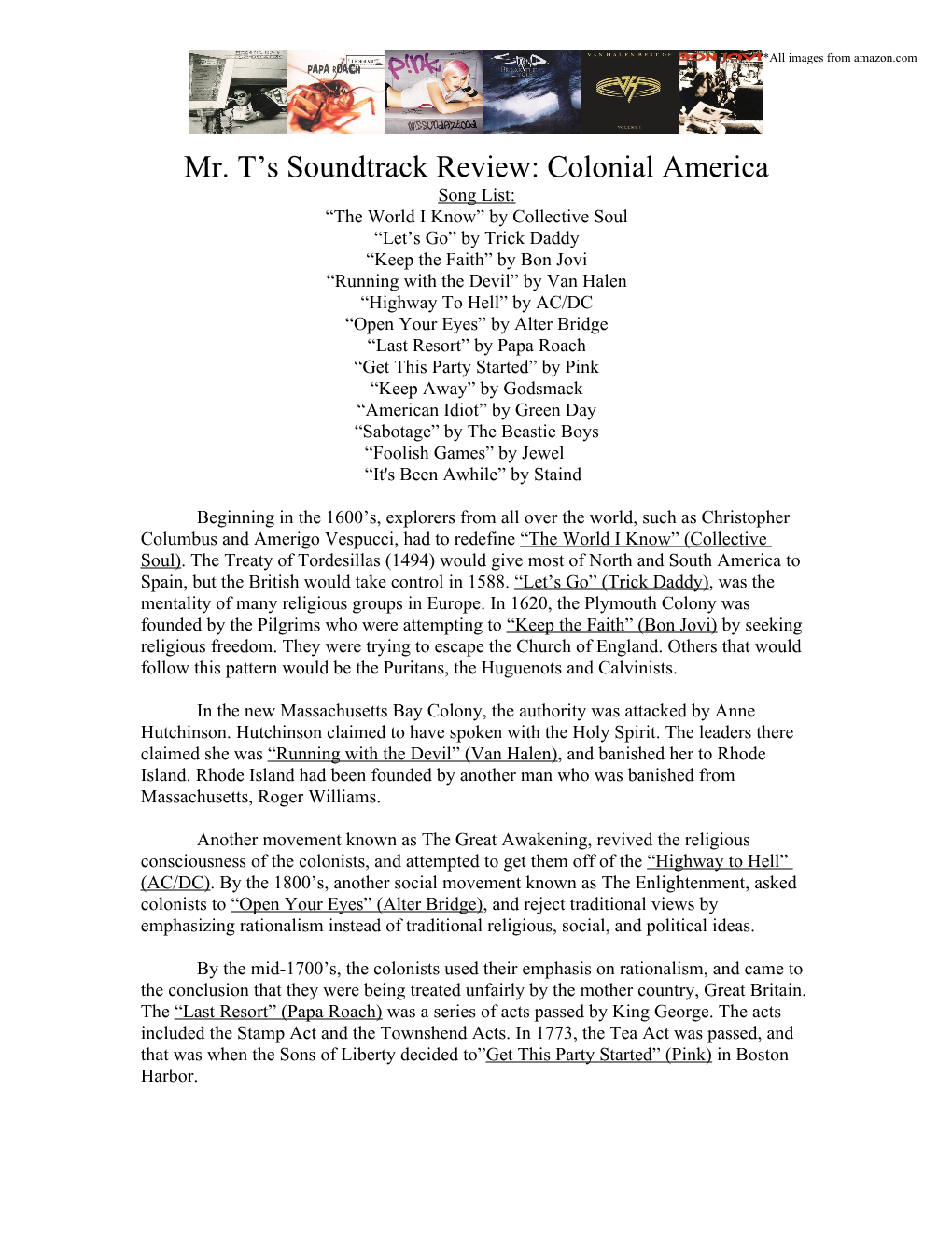 Mr. T S Soundtrack Review: Colonial America