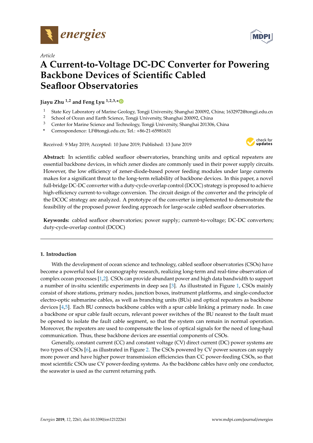 A Current-To-Voltage DC-DC Converter for Powering Backbone Devices of Scientiﬁc Cabled Seaﬂoor Observatories