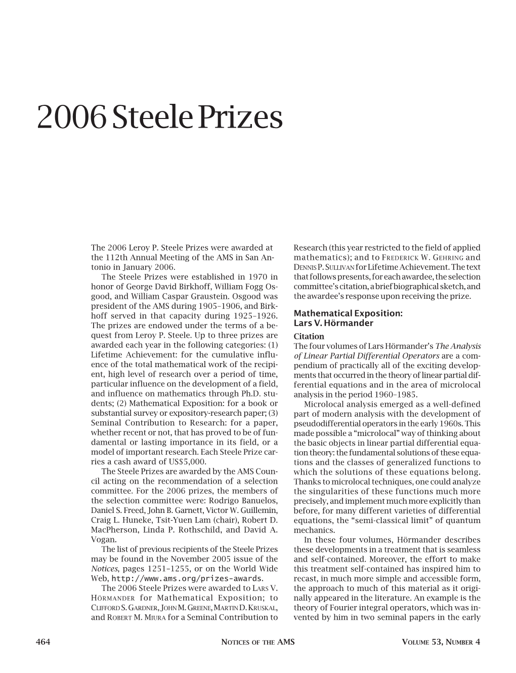 2006 Steele Prizes