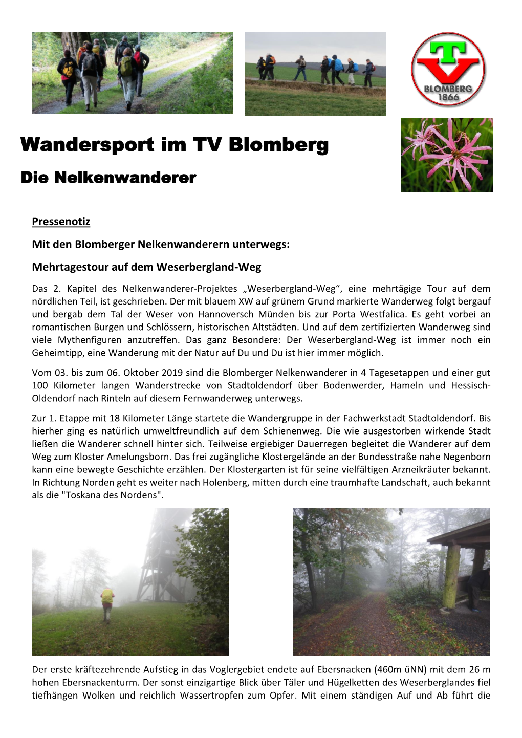 Wandersport Im TV Blomberg Die Nelkenwanderer