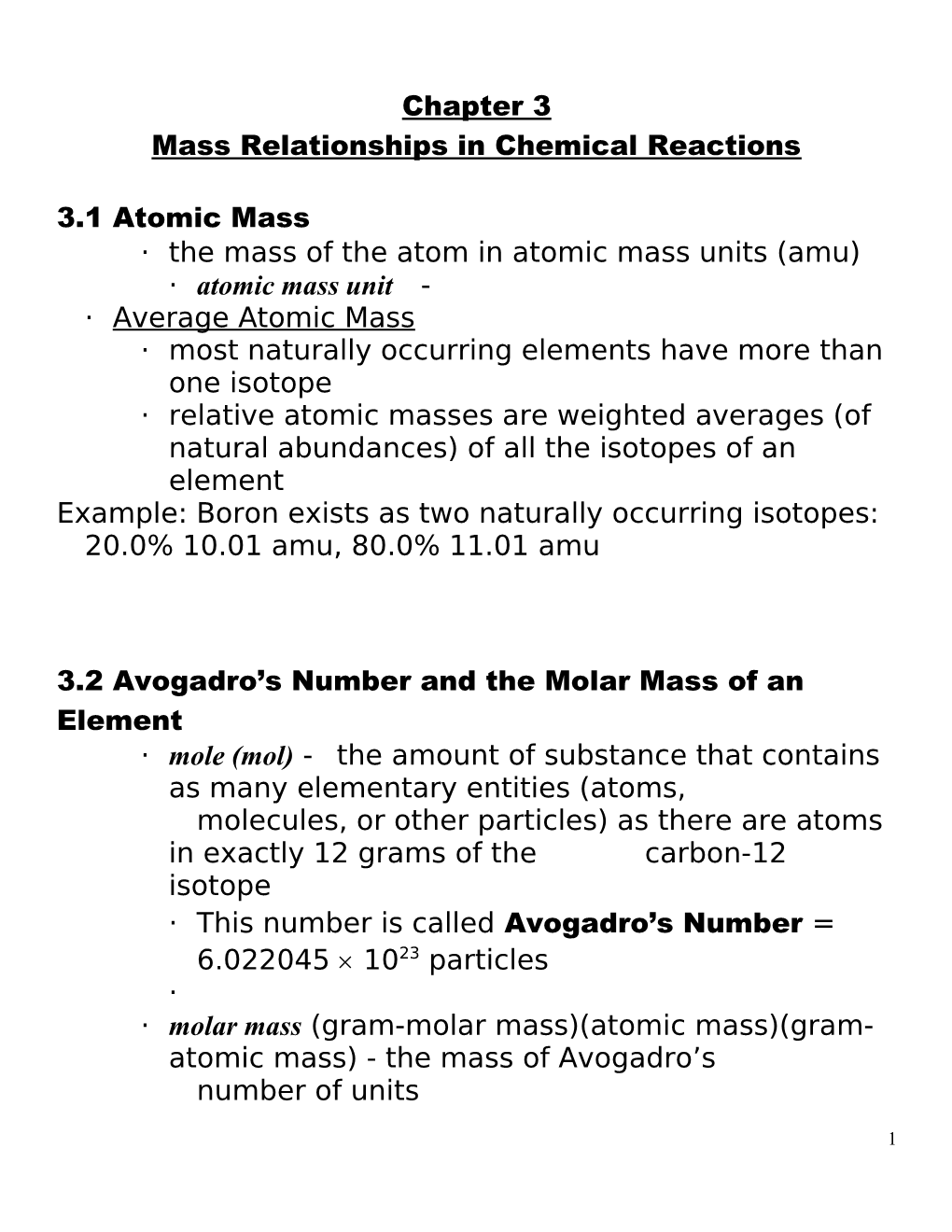 Mass Relationships in Chemical Reactions