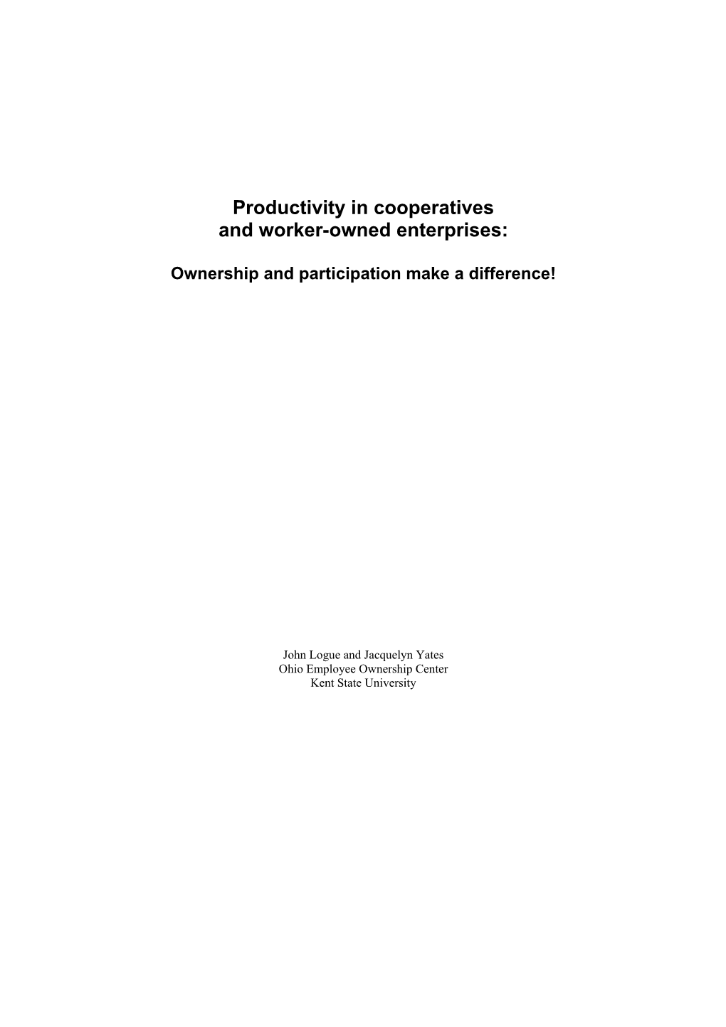 Productivity in Cooperatives and Worker-Owned Enterprises