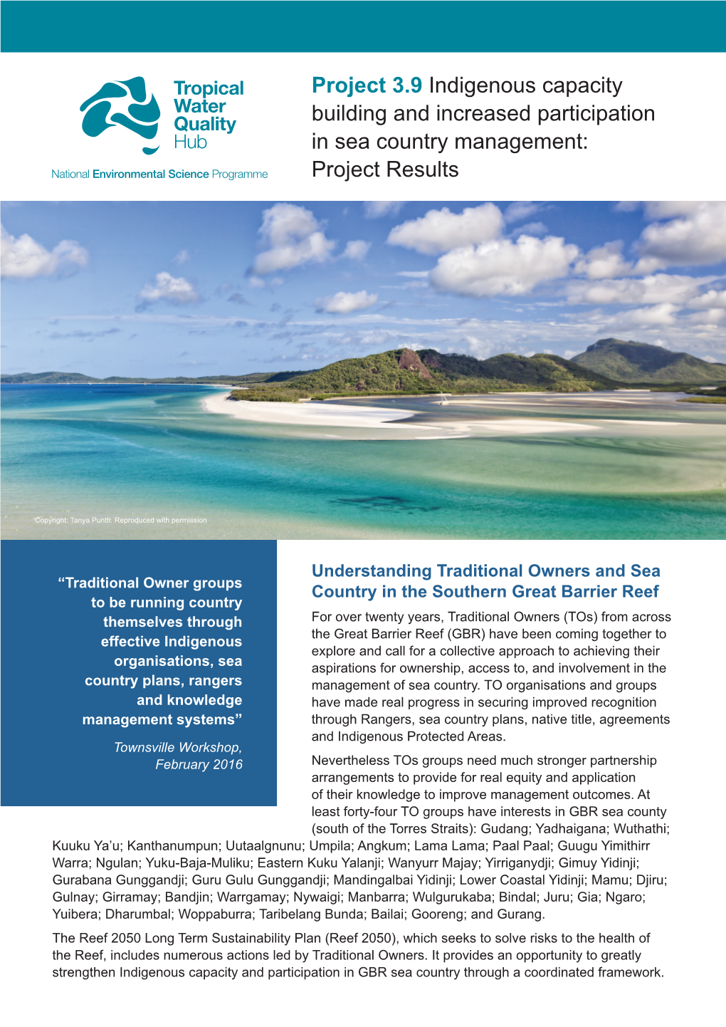 Project 3.9 Indigenous Capacity Building and Increased Participation in Sea Country Management: Project Results