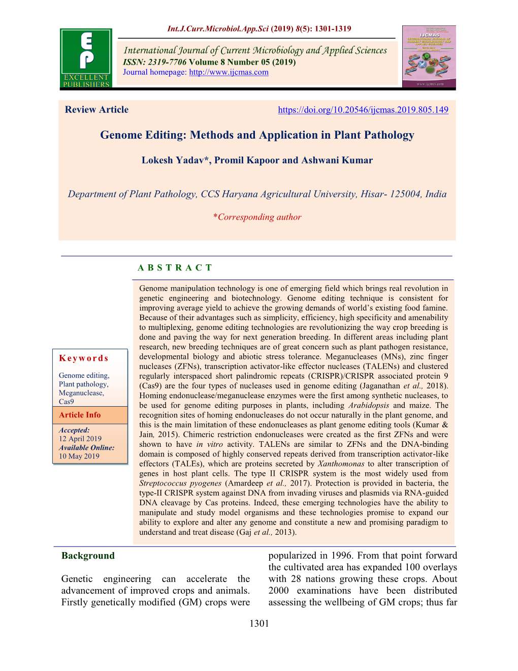 Genome Editing: Methods and Application in Plant Pathology