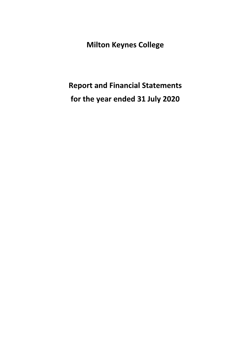 Financial Statements Year Ending 31St July 2020