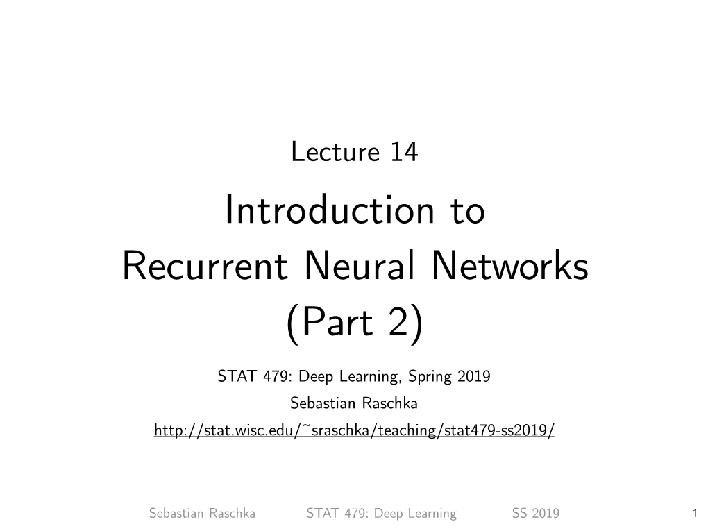 Introduction to Recurrent Neural Networks (Part 2)