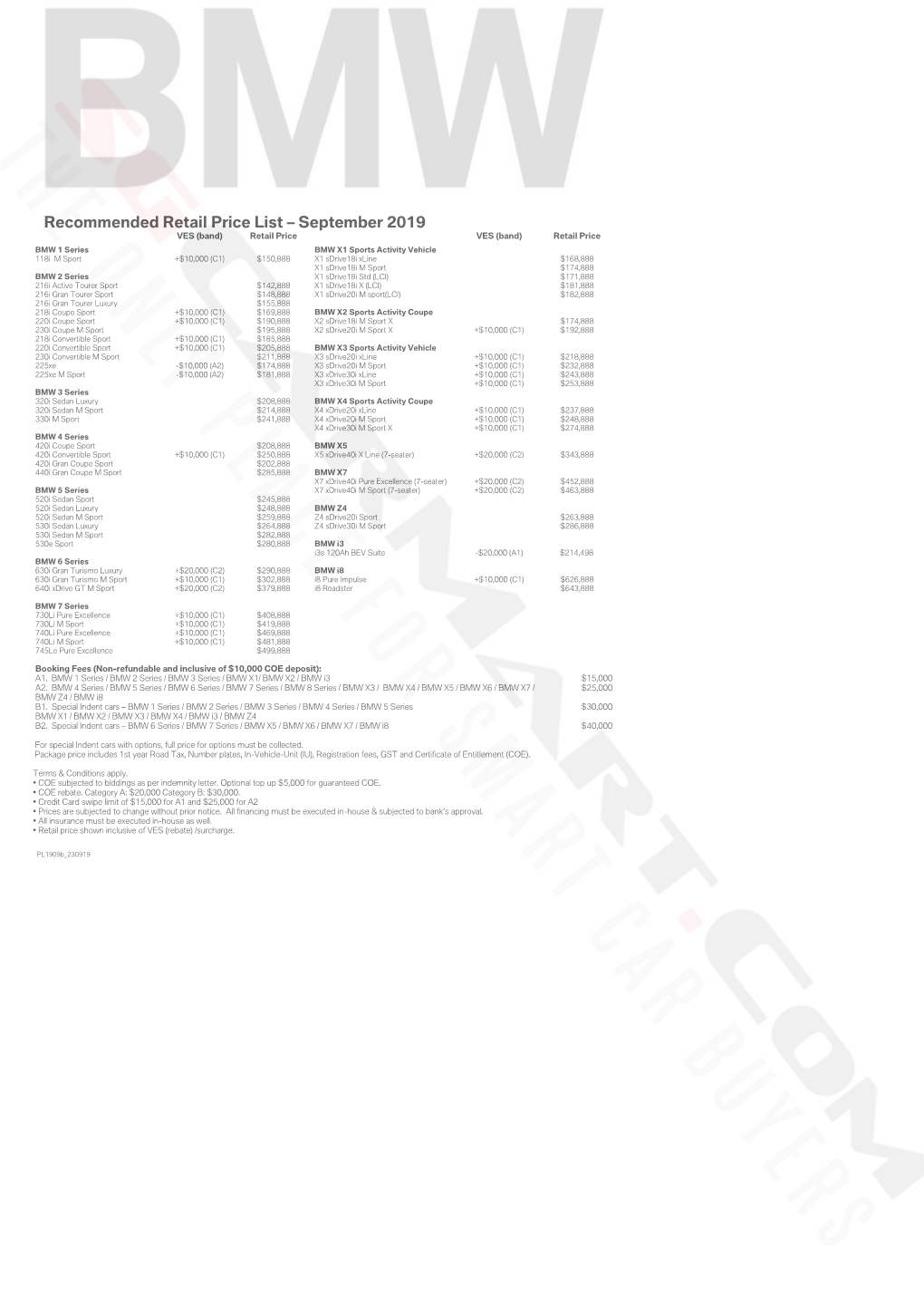 BMW Pricelist Sep 2019 (2019-09-27)