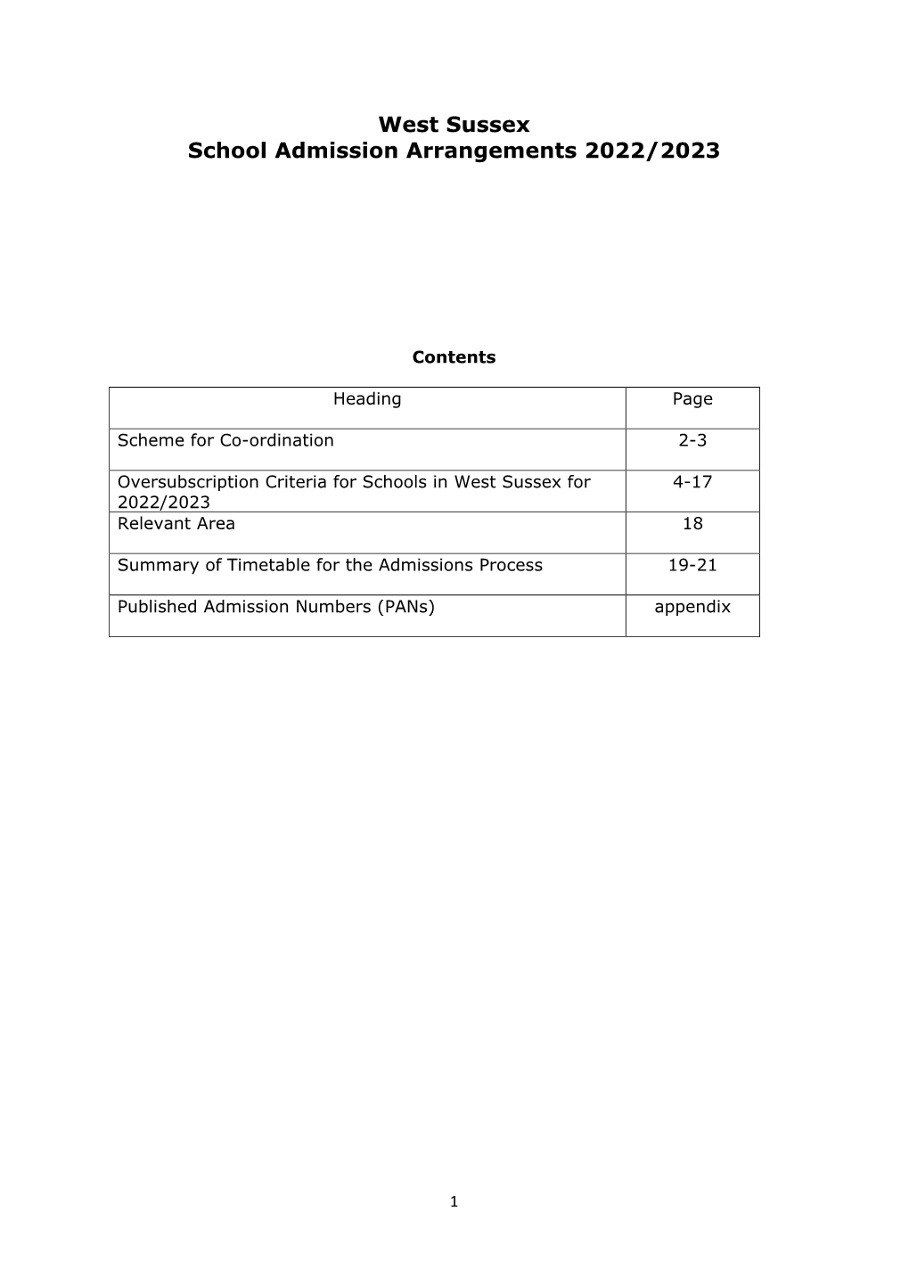 West Sussex School Admission Arrangements 2022/2023