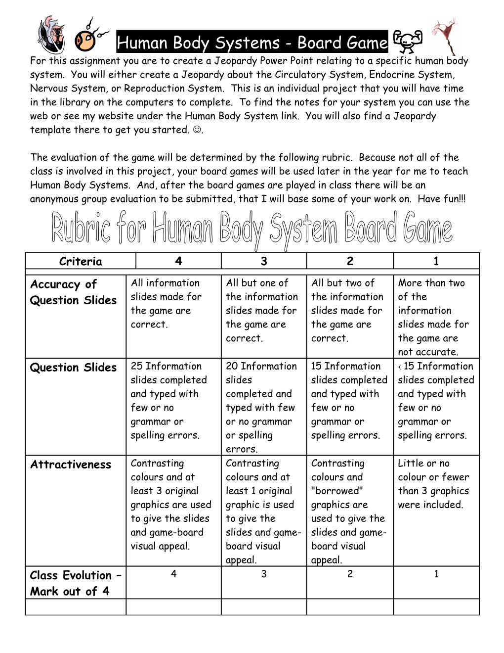 Human Body Systems - Board Game