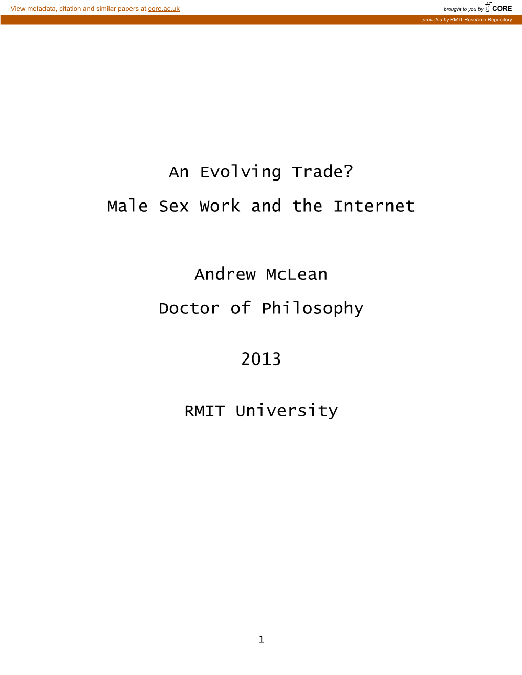 An Evolving Trade? Male Sex Work and the Internet Andrew Mclean