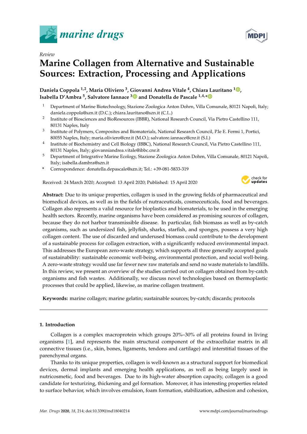 Marine Collagen from Alternative and Sustainable Sources: Extraction, Processing and Applications