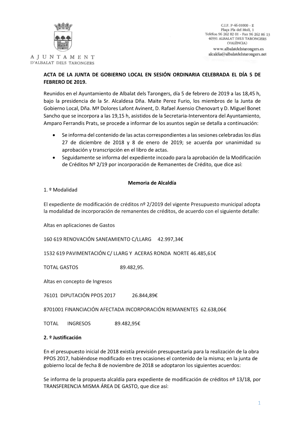 1 Acta De La Junta De Gobierno Local