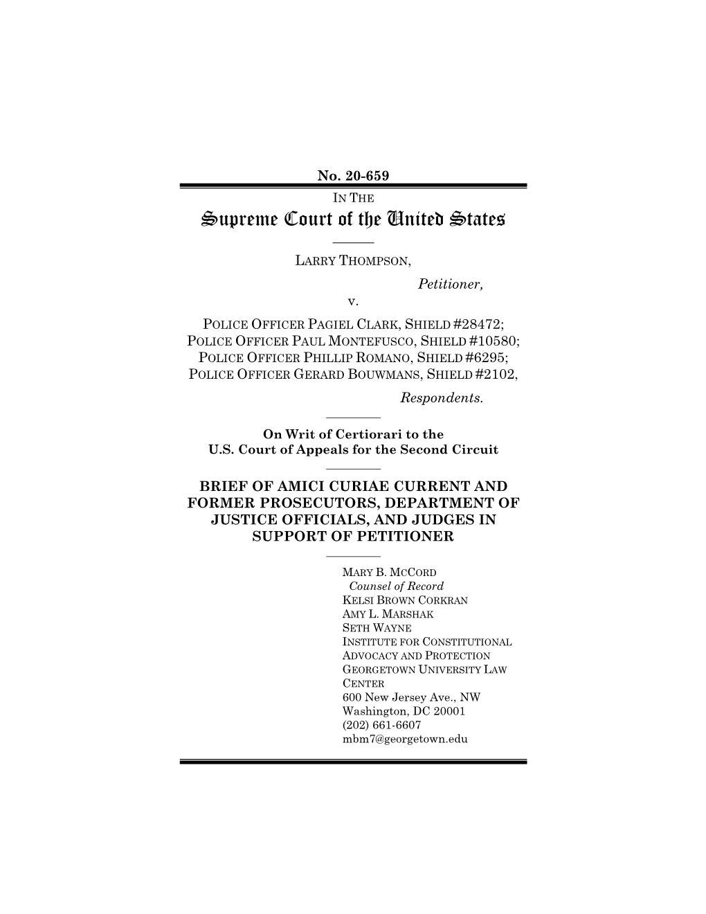 Brief of Amici Curiae Current and Former Prosecutors, Department of Justice Officials, and Judges in Support of Petitioner