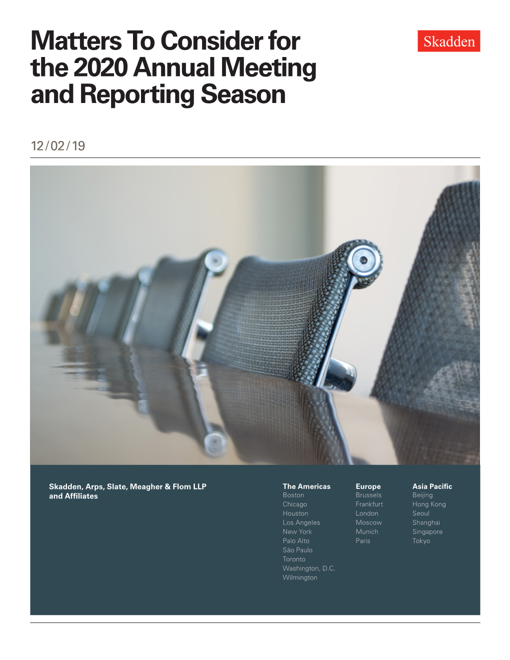 Matters to Consider for the 2020 Annual Meeting and Reporting Season