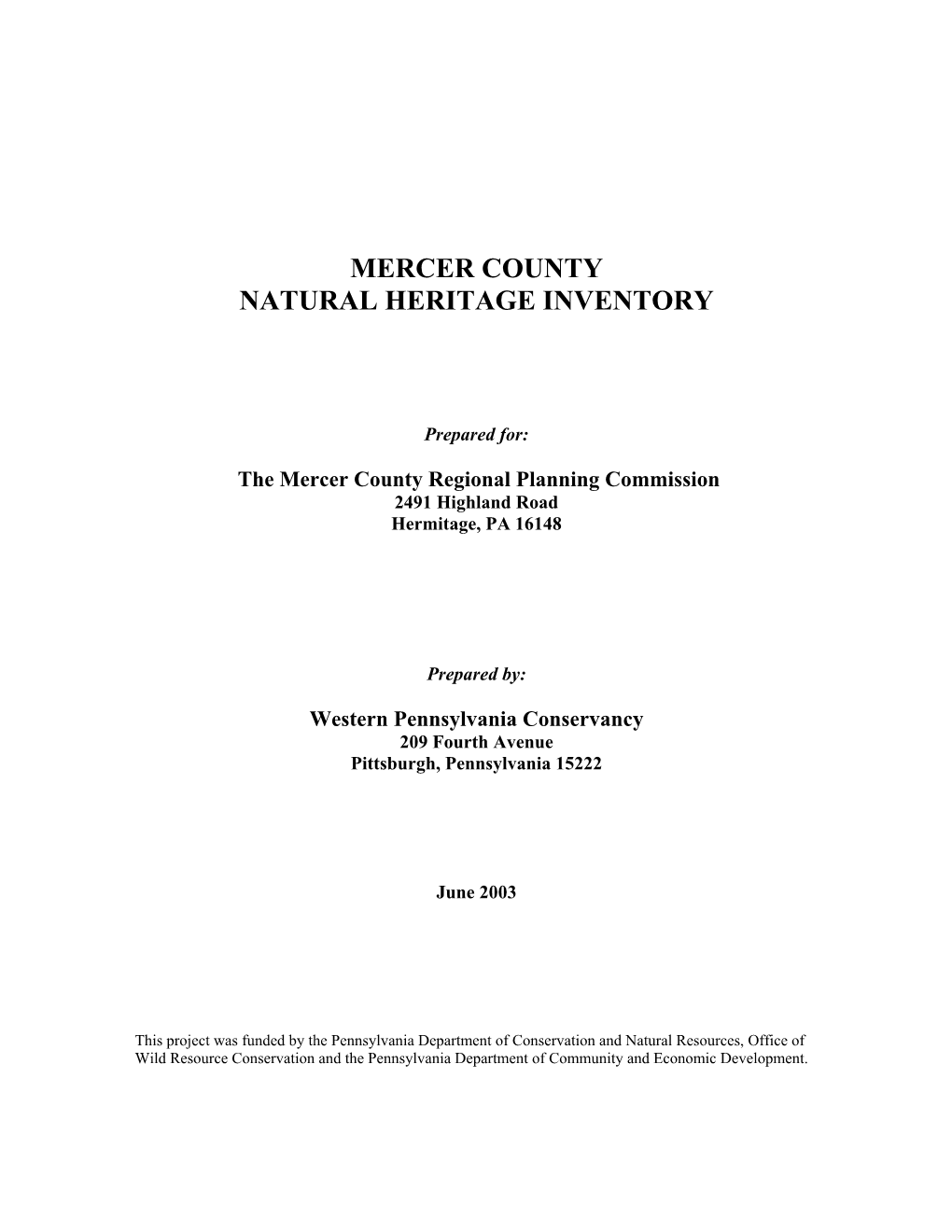 Mercer County Natural Heritage Inventory