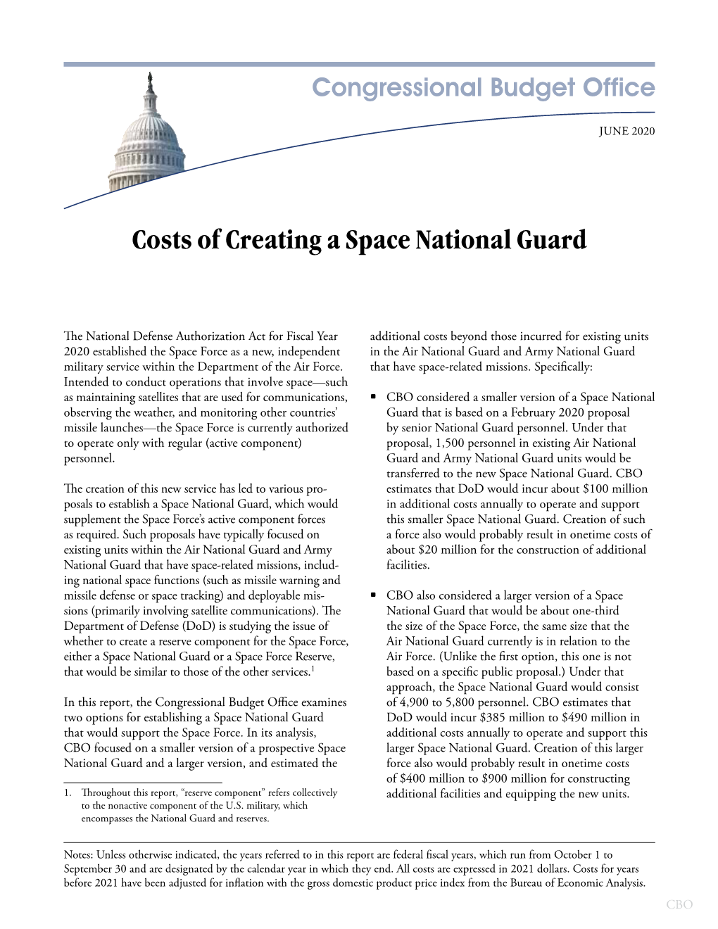 Costs of Creating a Space National Guard