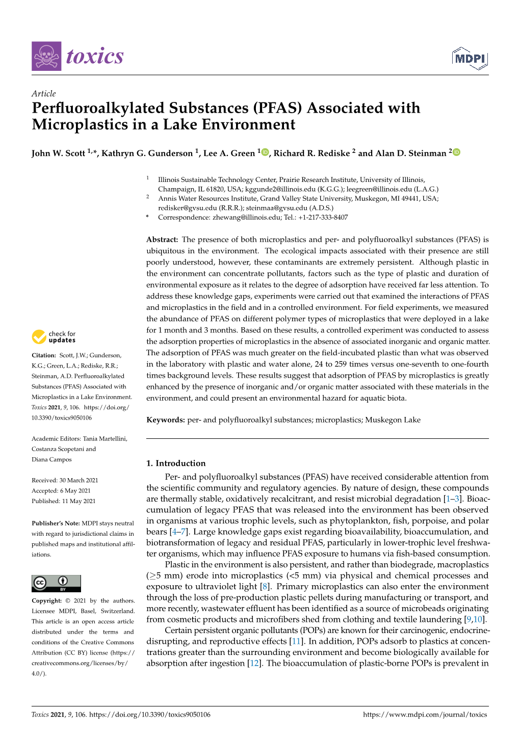 PFAS) Associated with Microplastics in a Lake Environment