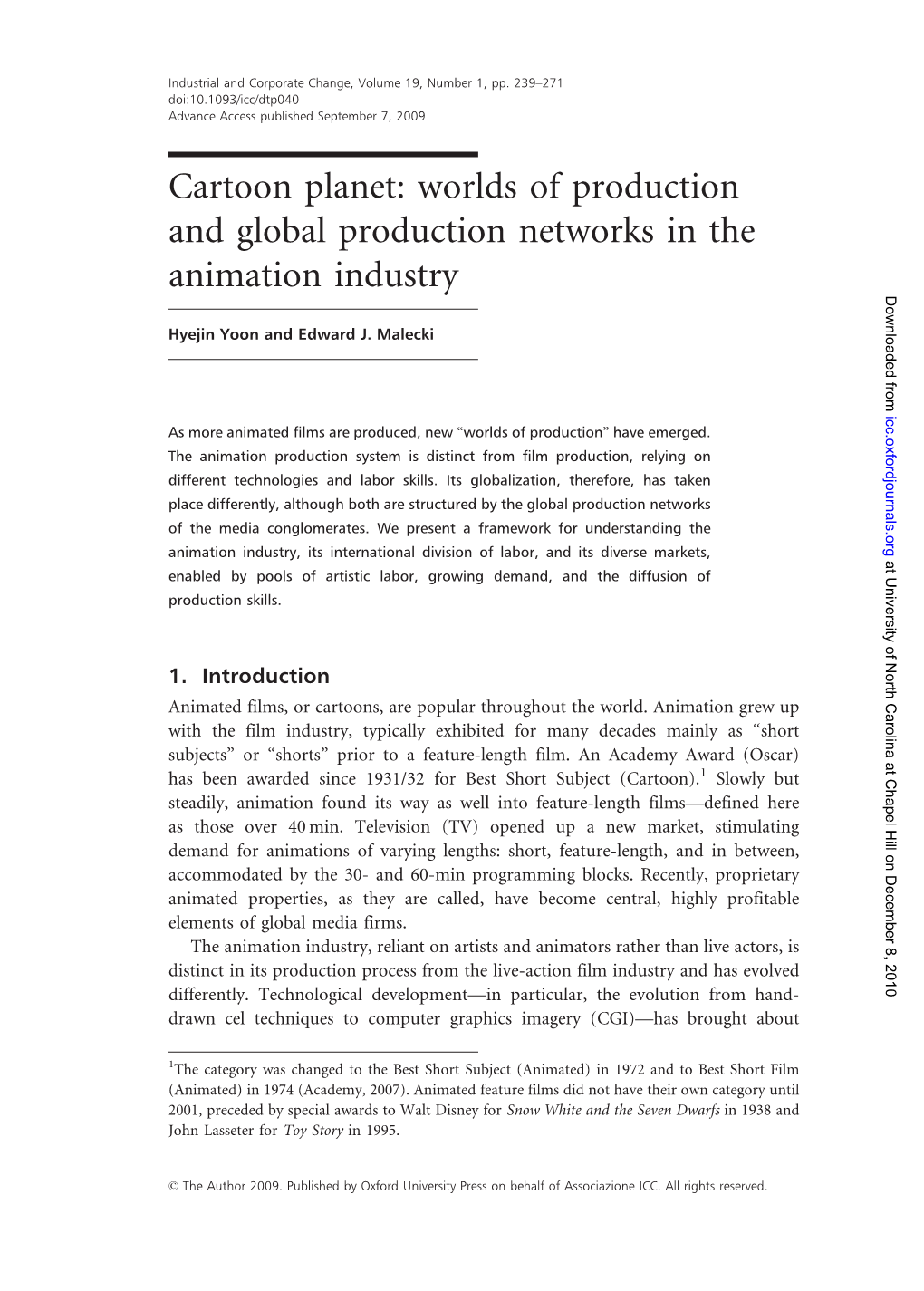 Cartoon Planet: Worlds of Production and Global Production Networks in the Animation Industry Downloaded From