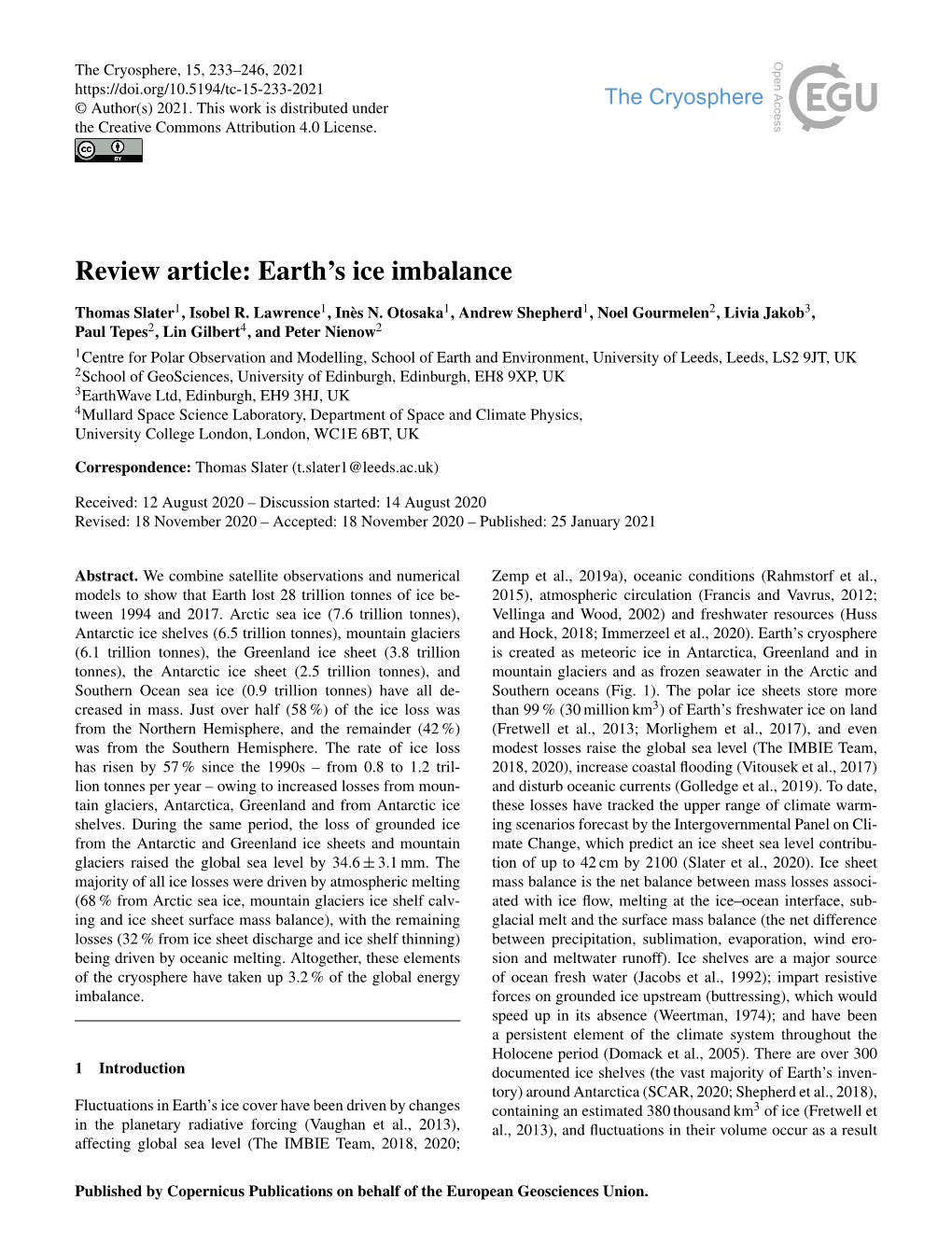 Review Article: Earth's Ice Imbalance