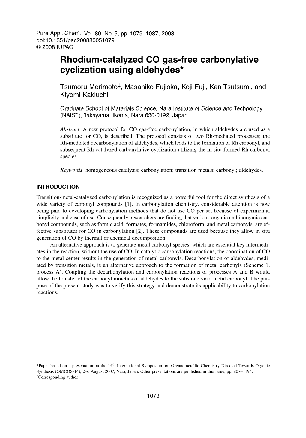 Rhodium-Catalyzed CO Gas-Free Carbonylative Cyclization Using Aldehydes*