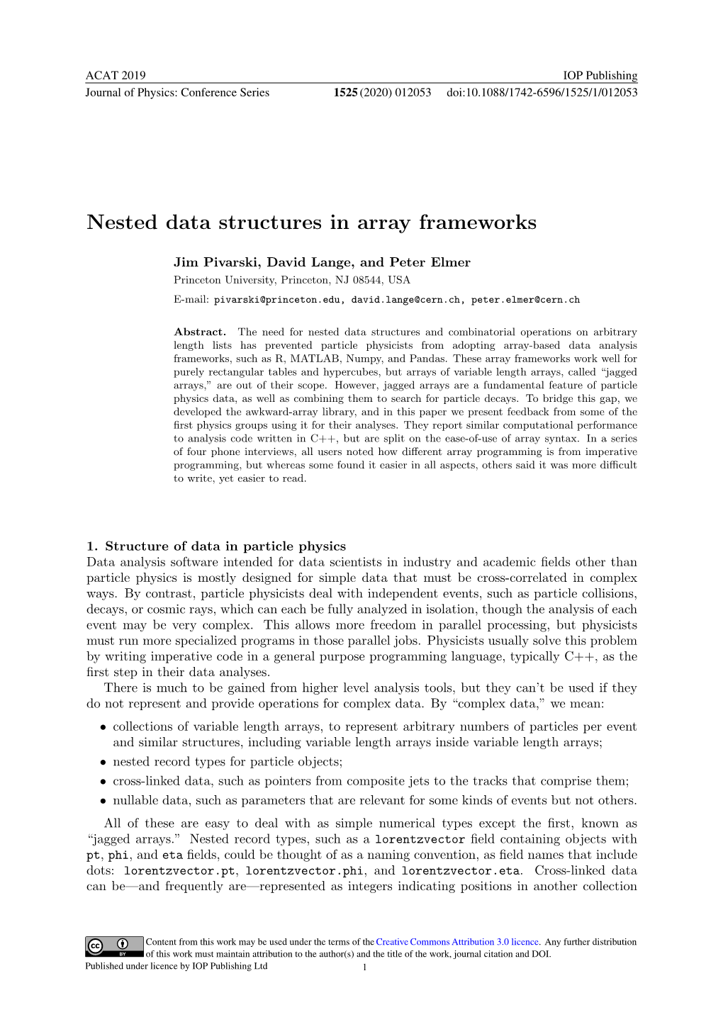 Nested Data Structures in Array Frameworks