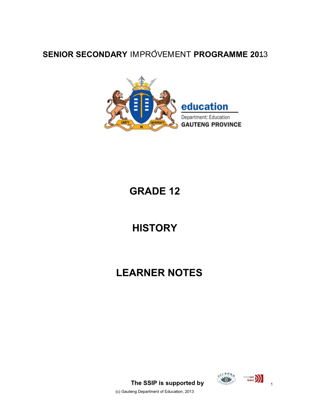 Grade 12 History Learner Notes