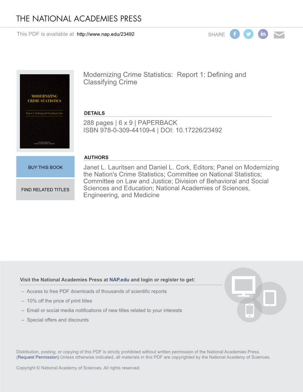 Modernizing Crime Statistics: Report 1: Defining and Classifying Crime