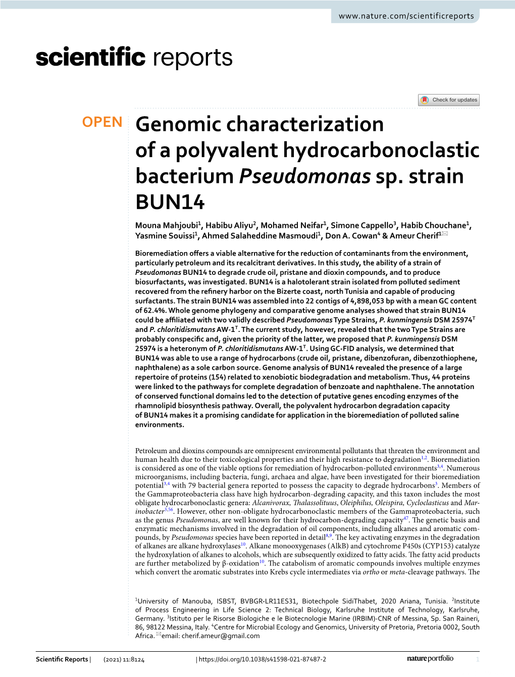 Genomic Characterization of a Polyvalent Hydrocarbonoclastic Bacterium Pseudomonas Sp. Strain BUN14