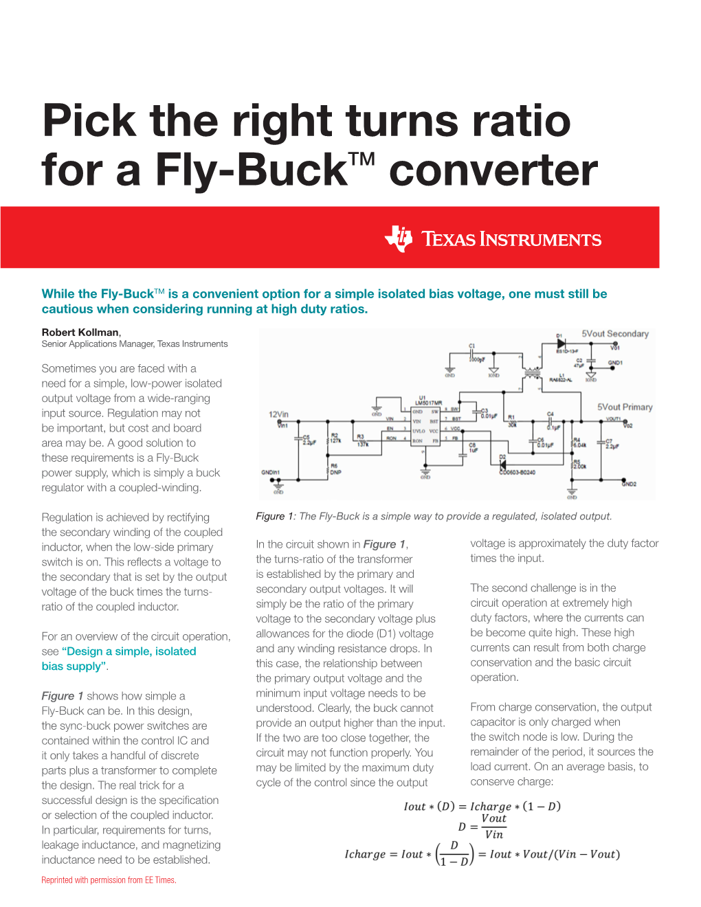 Pick the Right Turns Ratio for a Fly-Buck Converter (Rev. A)
