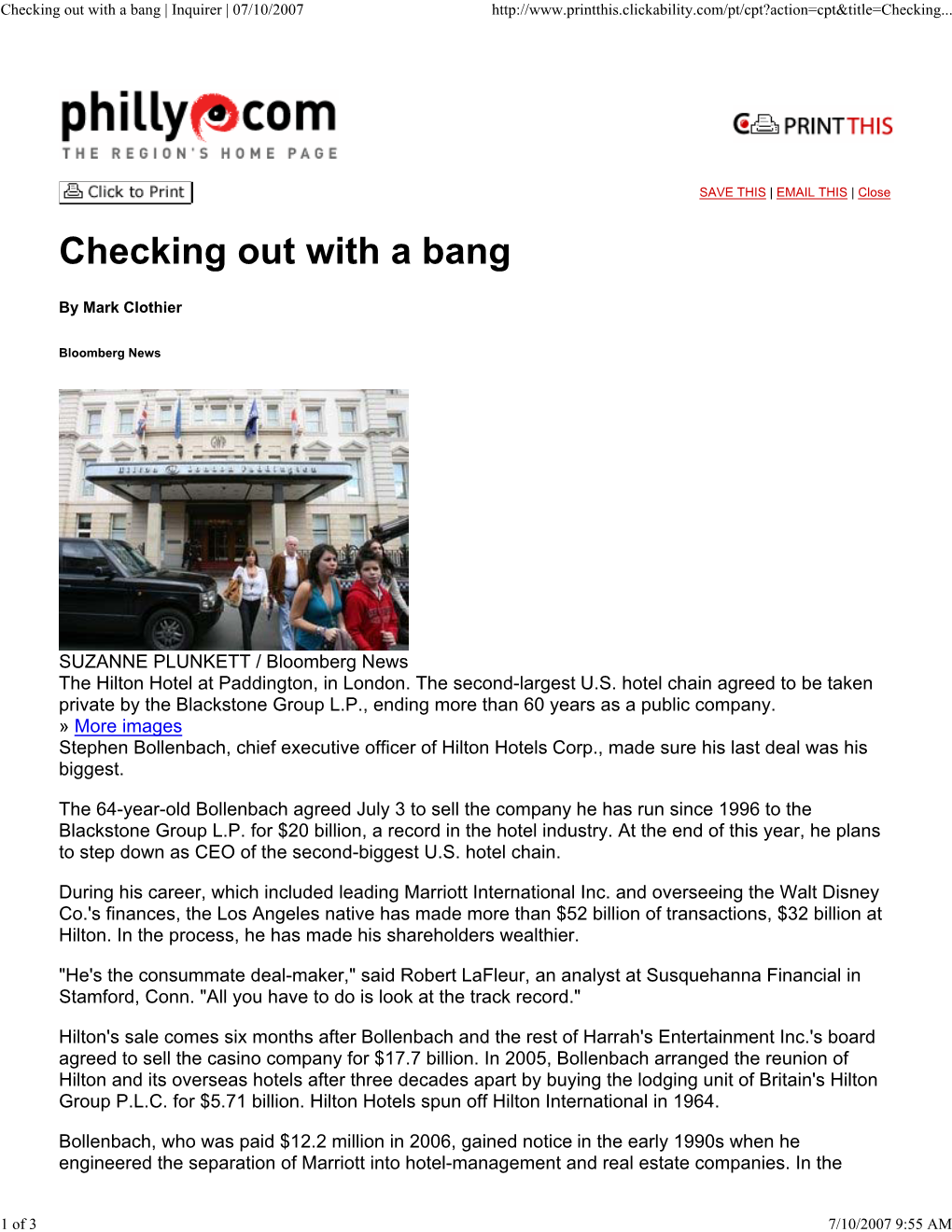Checking out with a Bang | Inquirer | 07/10/2007