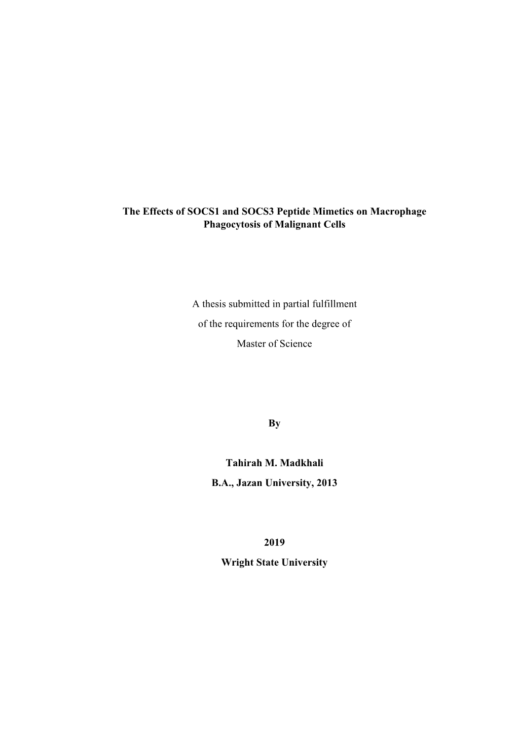 The Effects of SOCS1 and SOCS3 Peptide Mimetics on Macrophage Phagocytosis of Malignant Cells