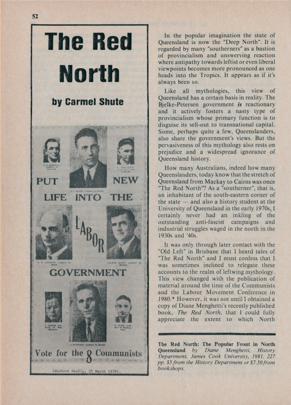 The Popular Front in North Queensland by Diane Menghetti, History Vote for the Q Communist Department, James Cook University, 1981