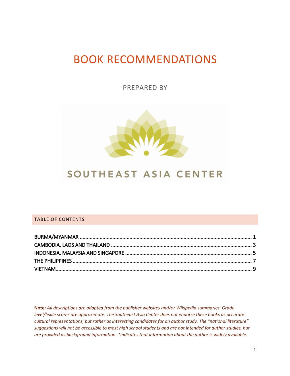 Southeast Asia K-12 Book Recommendations