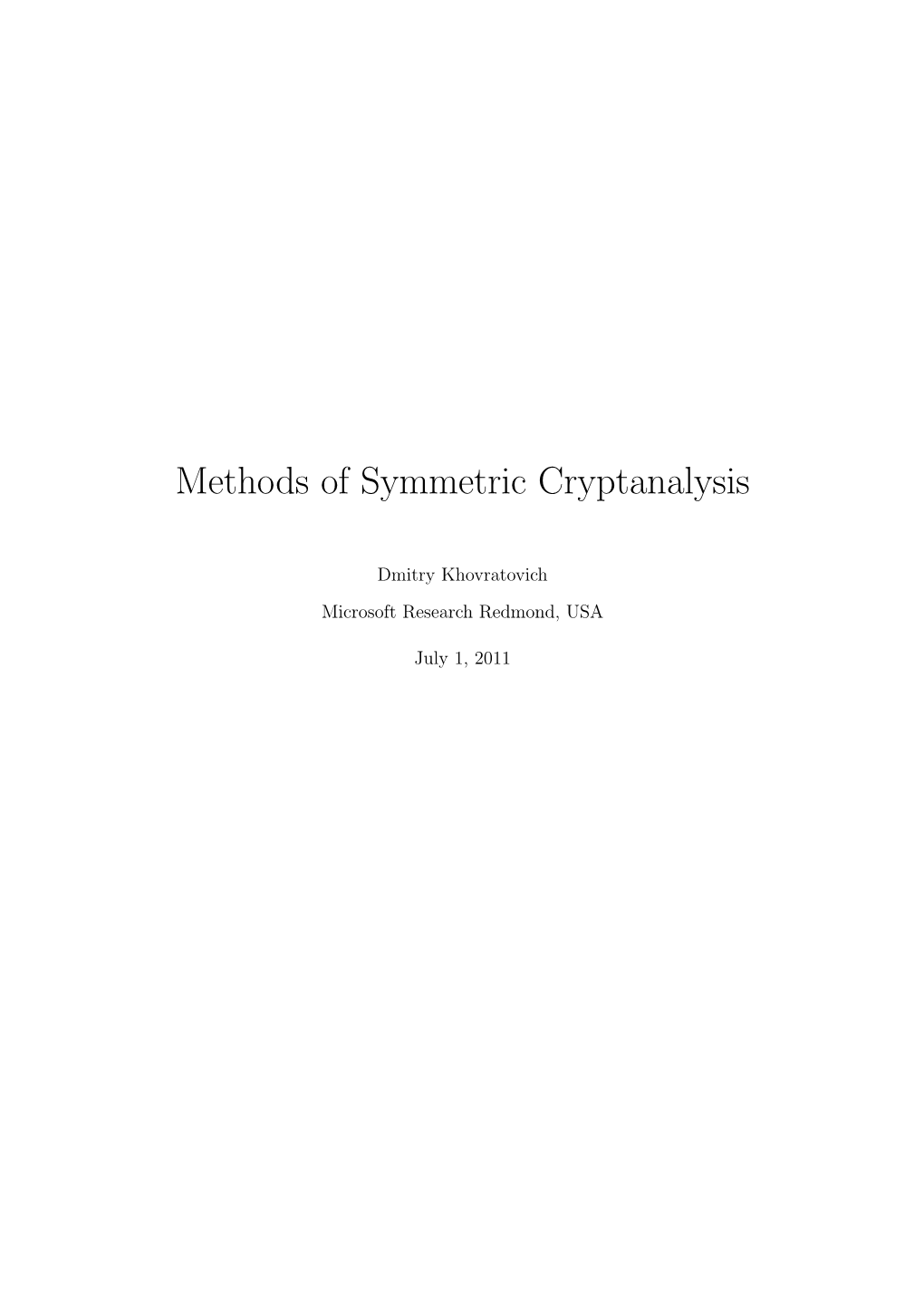 Methods of Symmetric Cryptanalysis