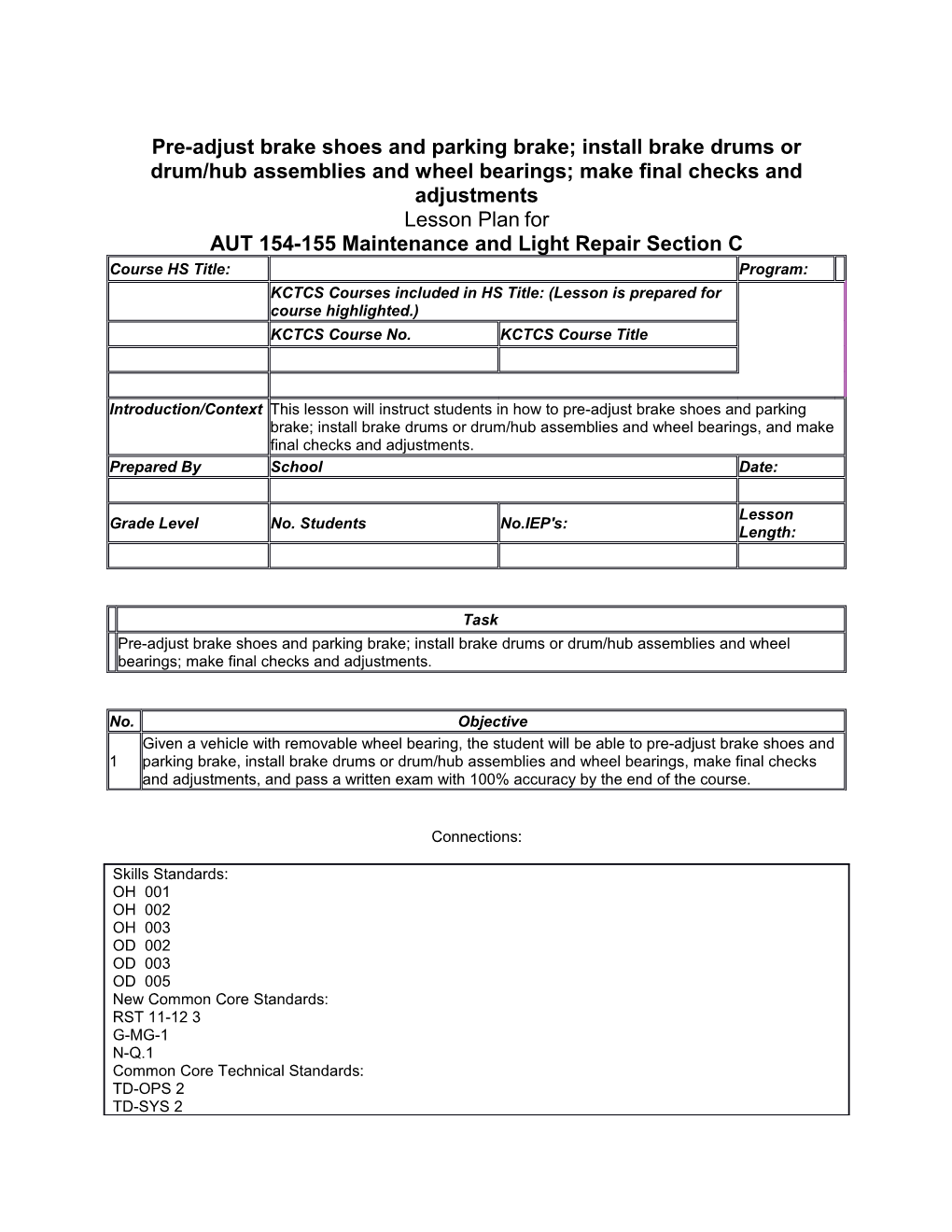 AUT 154-155 Maintenance and Light Repair Section C