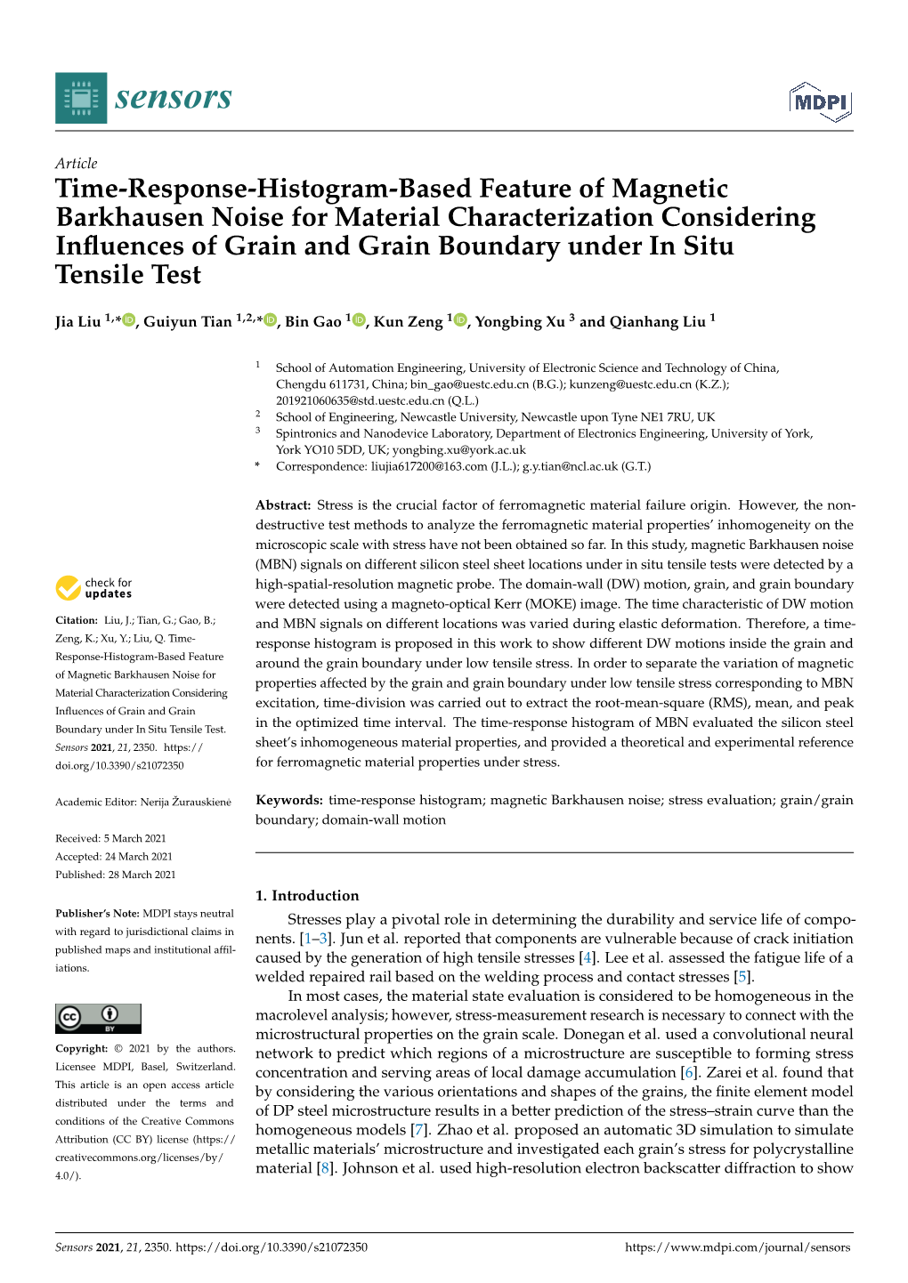 Time-Response-Histogram-Based Feature of Magnetic Barkhausen