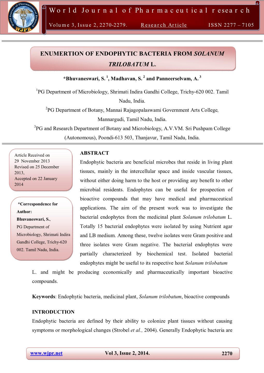 World Journal of Pharmaceutical Research Bhuvaneswari Et Al