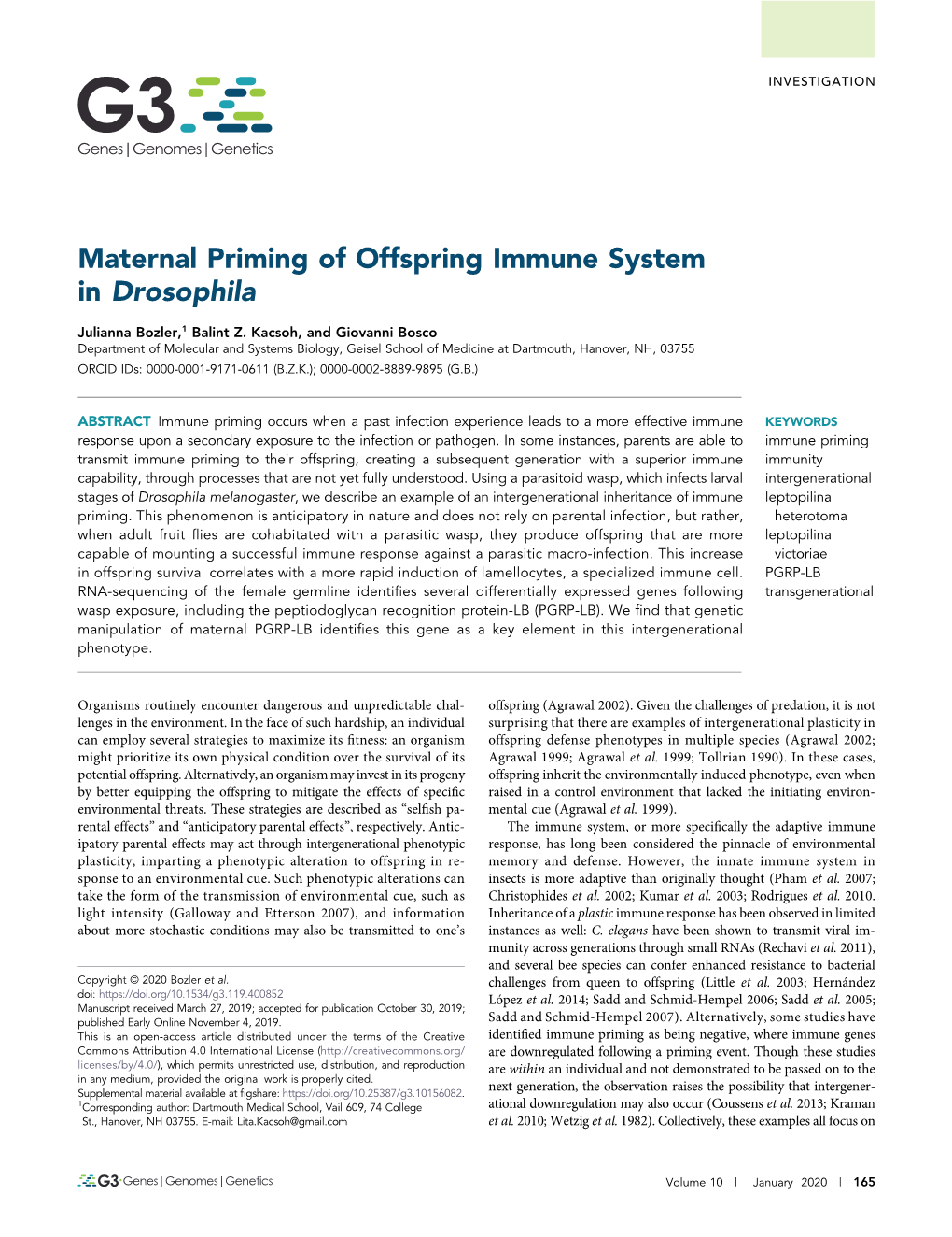 Maternal Priming of Offspring Immune System in Drosophila